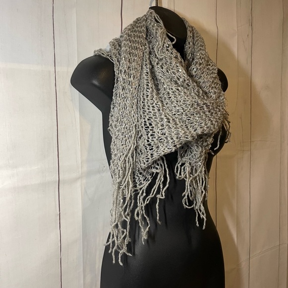 Maurices Grey Layered Crochet Scarf Gray Sparkle Maurice’s - Picture 2 of 6